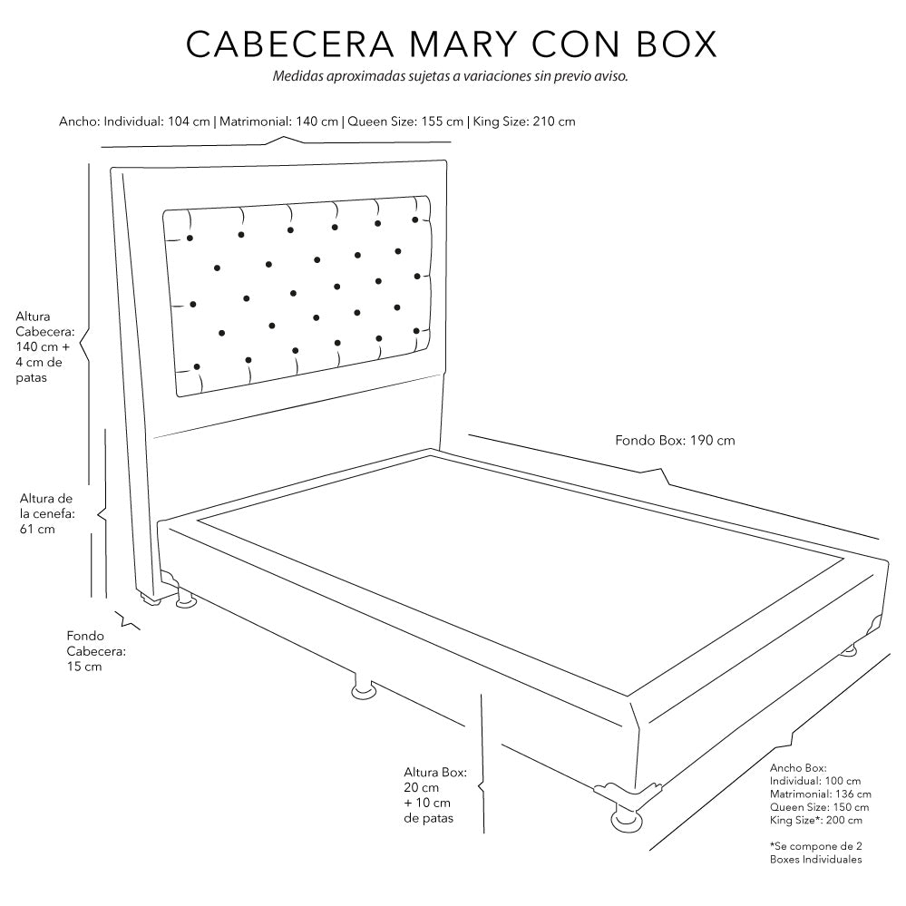Cabecera Dicasa Mary con Box con Colchón