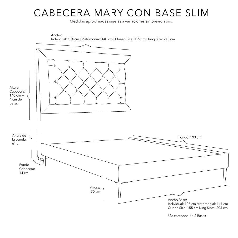 Cabecera Dicasa Mary con Base Cama Slim