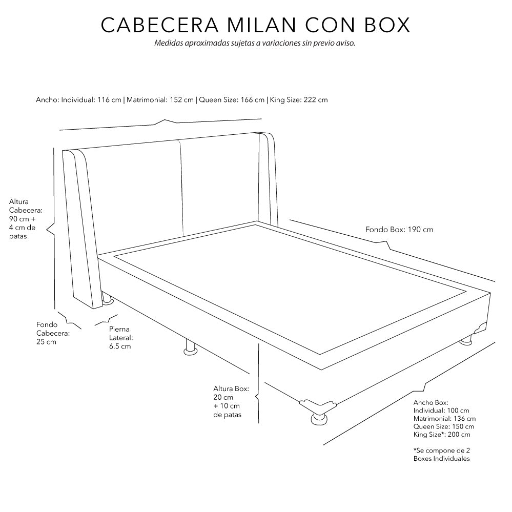 Cabecera Dicasa Milan con Box con Colchón