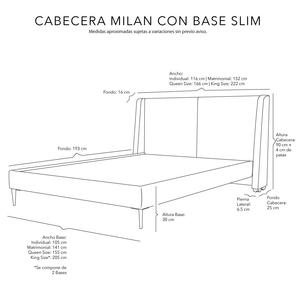Cabecera Dicasa Milan con Base Slim con Ropa de Cama