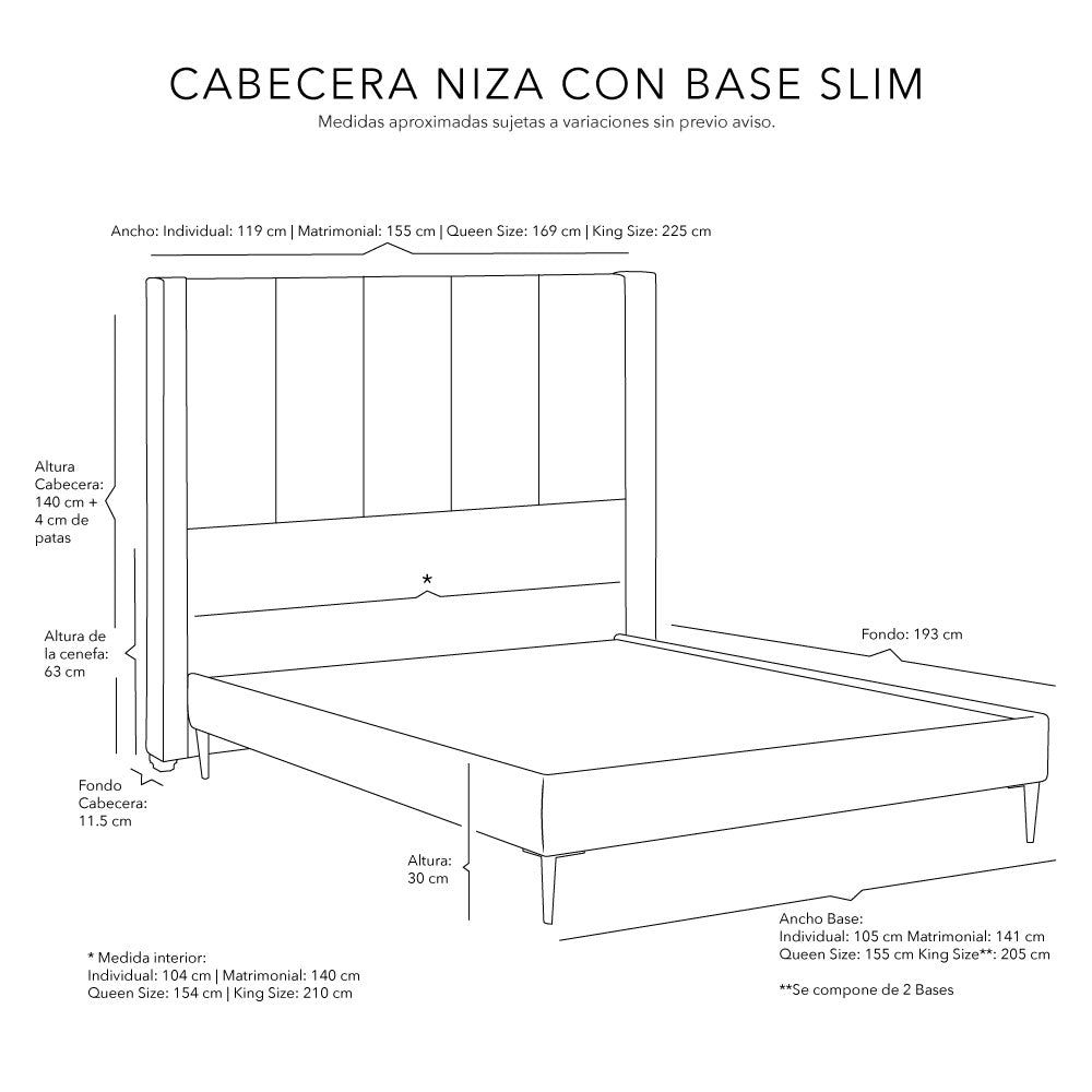 Cabecera Dicasa Nizza con Base Cama Slim