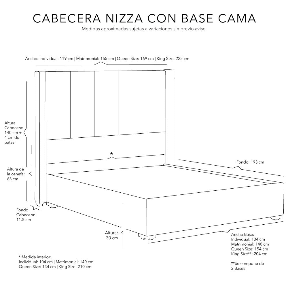 Cabecera Dicasa Nizza con Base Cama