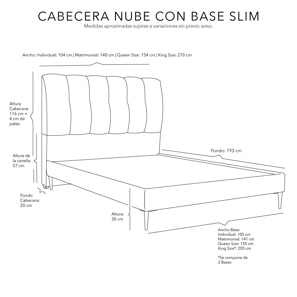 Cabecera Dicasa Nube con Base Cama Slim