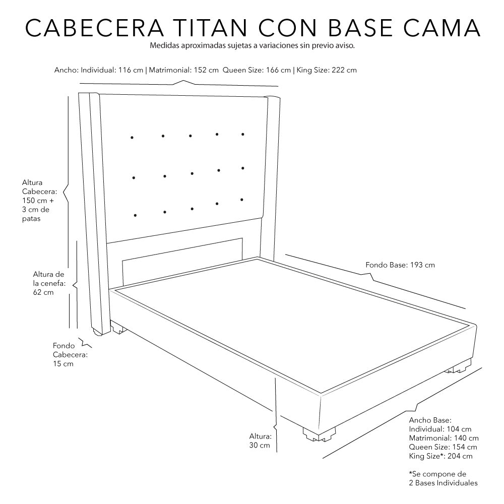 Cabecera Dicasa Titan con Base Cama con Colchón