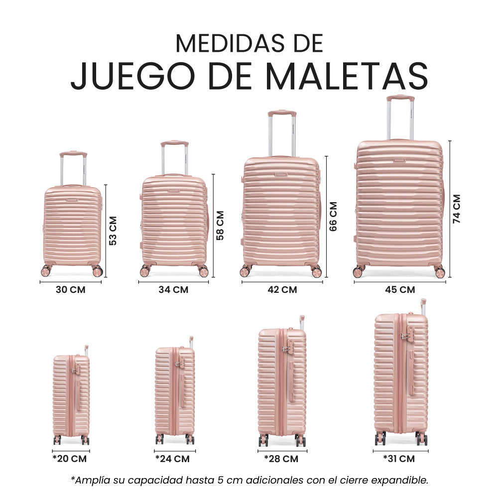 Set de 4 Maletas de Viaje Expandible Nomada | Con Ruedas 360° – Candado con combinación y mango ajustable