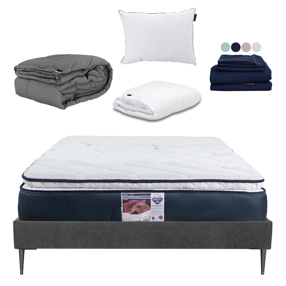 Colchón Spring Air Monaco con Base Slim y Ropa de Cama