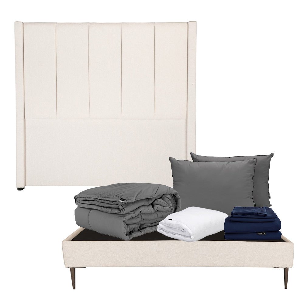 Cabecera Dicasa Nizza con Base Cama Slim Beige con Ropa de Cama