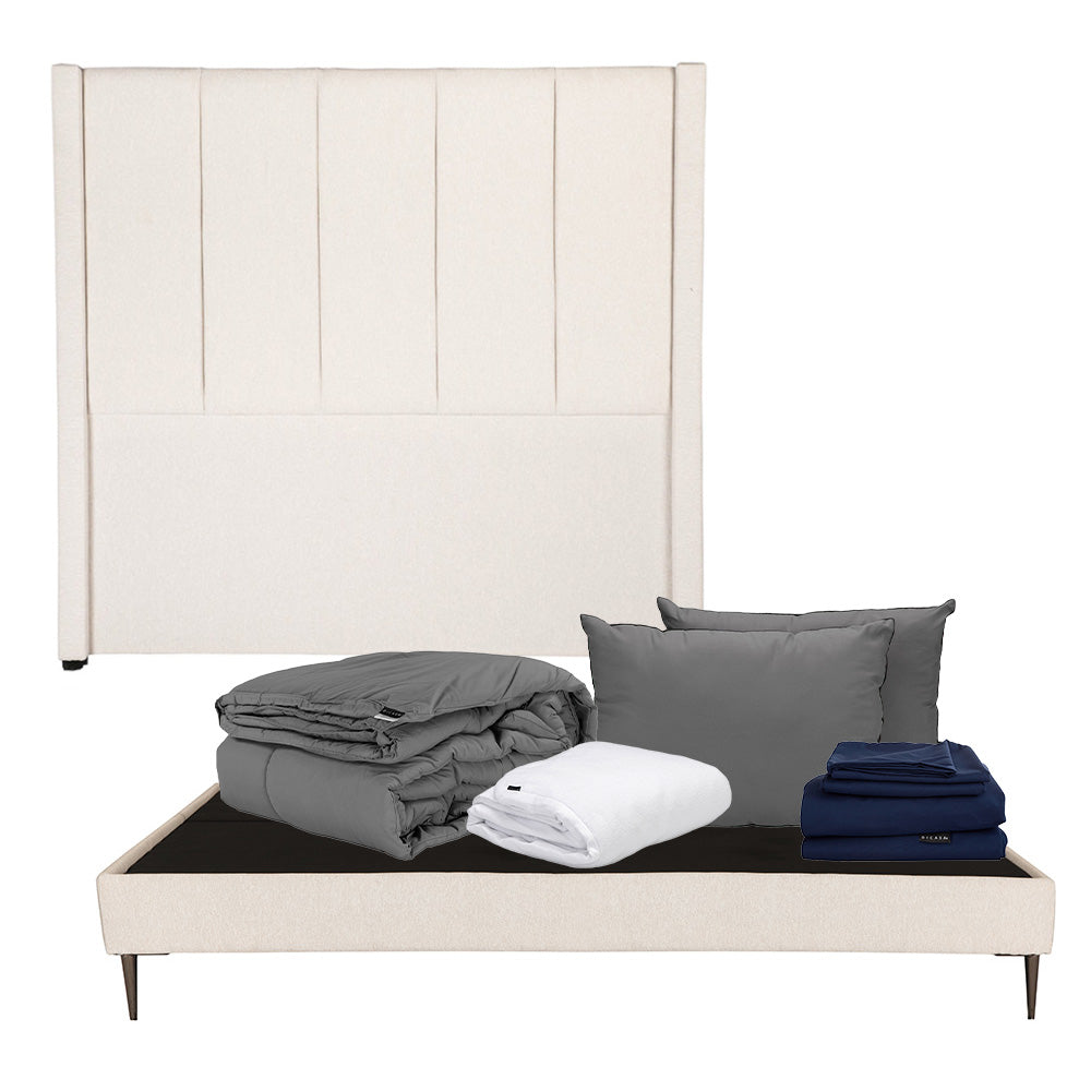 Cabecera Dicasa Nizza con Base Cama Slim Beige con Ropa de Cama