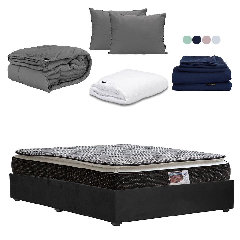 Colchón Spring Air Omega con Base Cama con Ropa de Cama