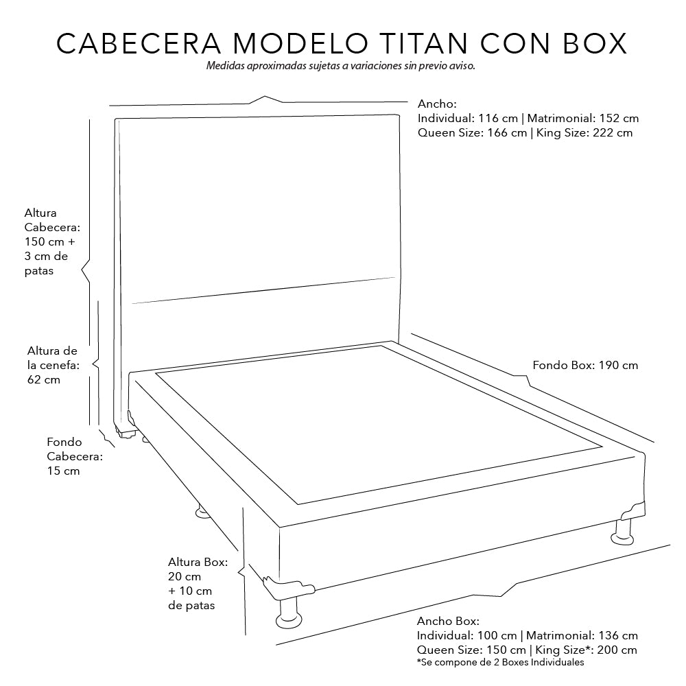 Cabecera Dicasa Titan con Box con Colchón