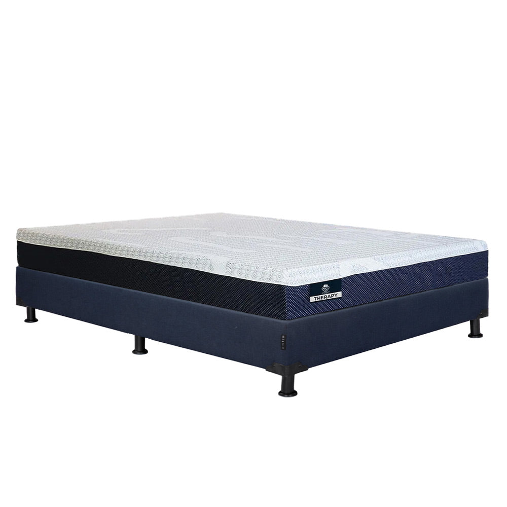 Colchón Spring Air Therapy con Box Azul Marino con Ropa de Cama