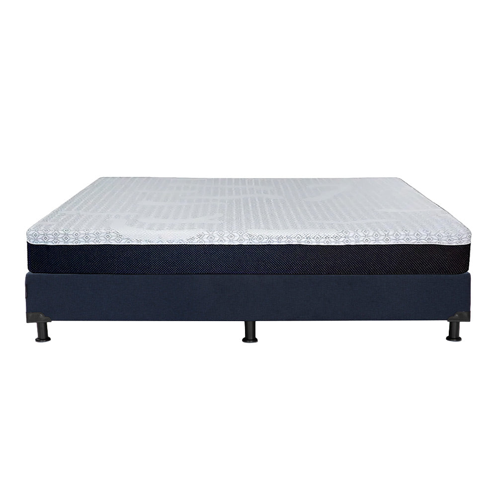Colchón Spring Air Therapy con Box Azul Marino con Ropa de Cama