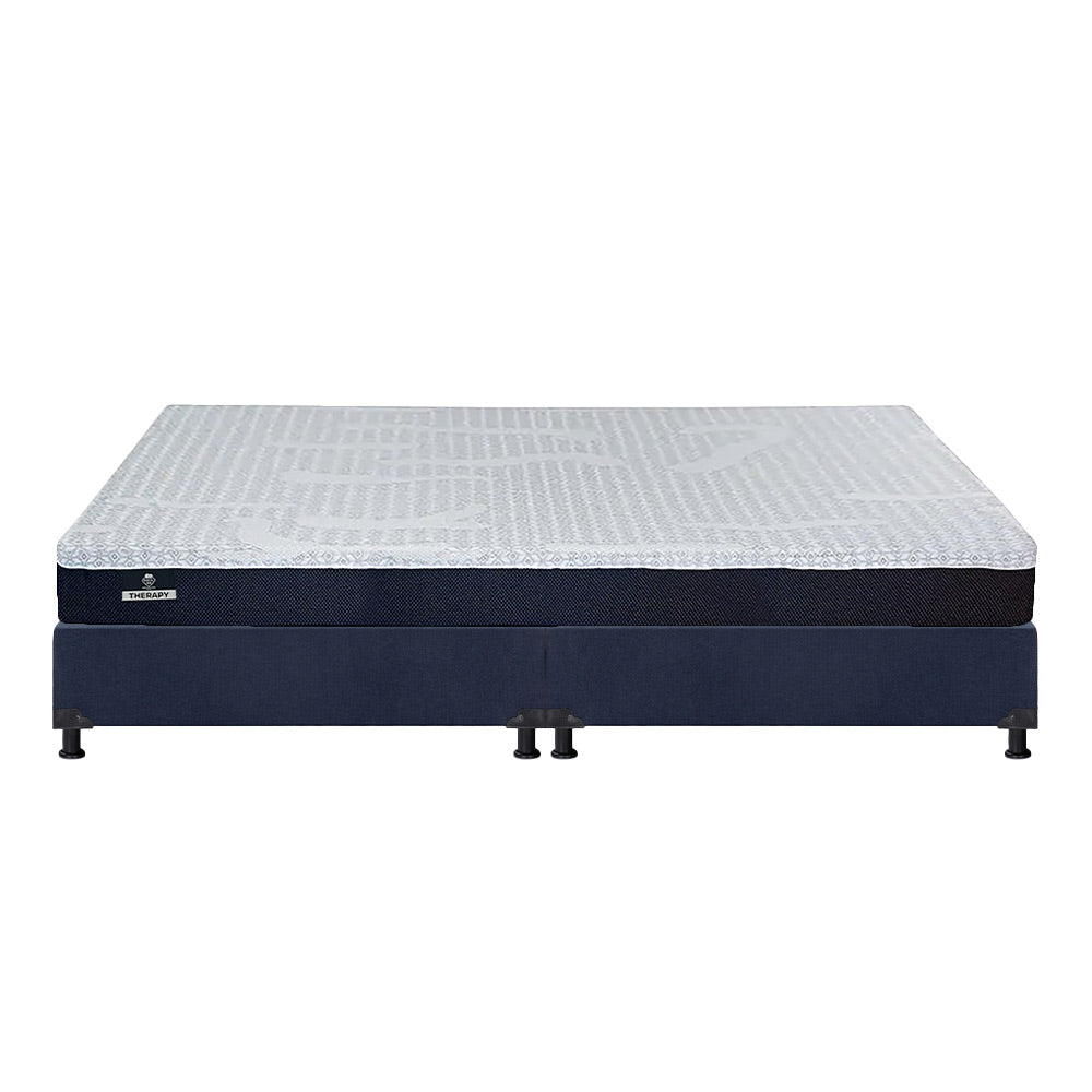 Colchón Spring Air Therapy con Box Azul Marino con Ropa de Cama
