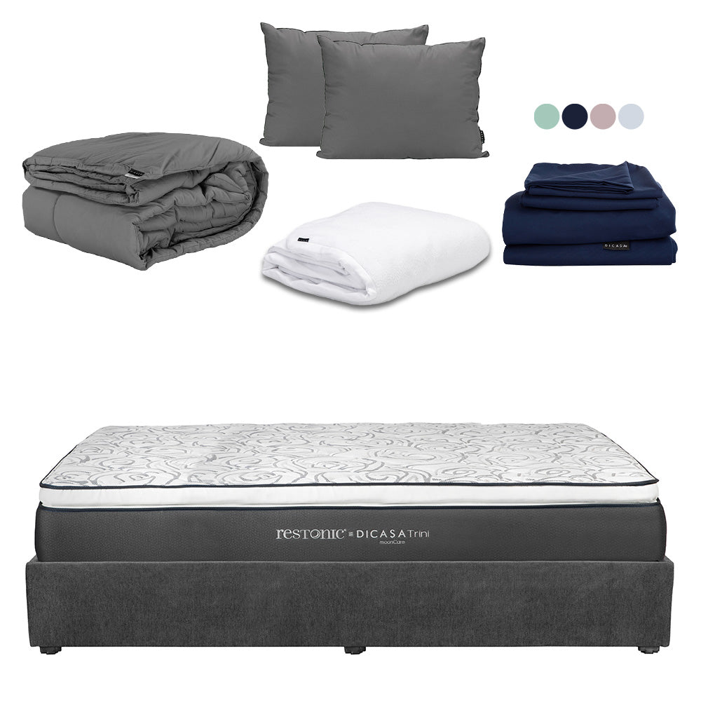 Colchón Dicasa Trini con Base Cama Gris Carbón con Ropa de Cama