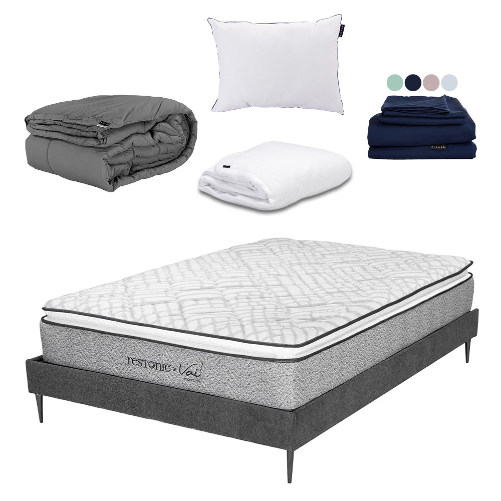 Colchón Restonic Vail con Base Slim con Ropa de Cama