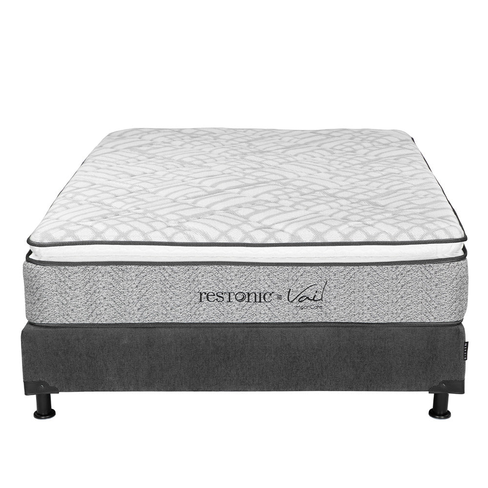 Colchón Restonic Vail con Box Gris Carbón con Ropa de Cama