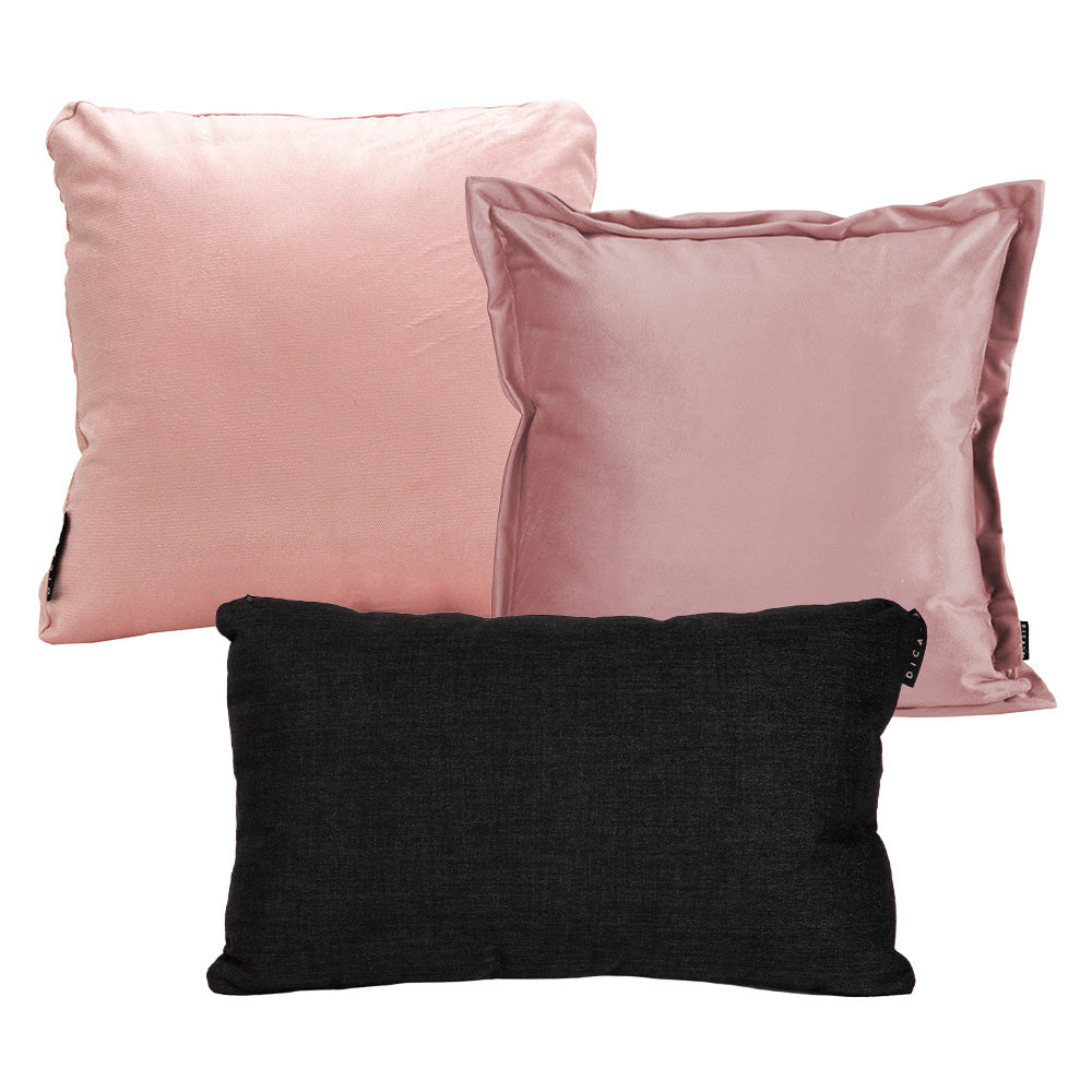 Set de 3 Cojines Dicasa Kappa Palo de Rosa, Zita Pink y Delta Negro