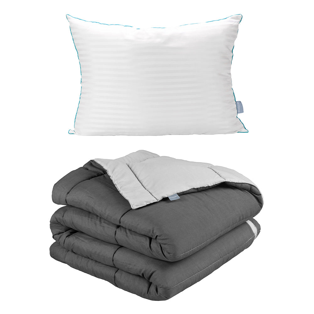 Edredón Rogga Gris Oxford-Gris Perla con Ropa de Cama