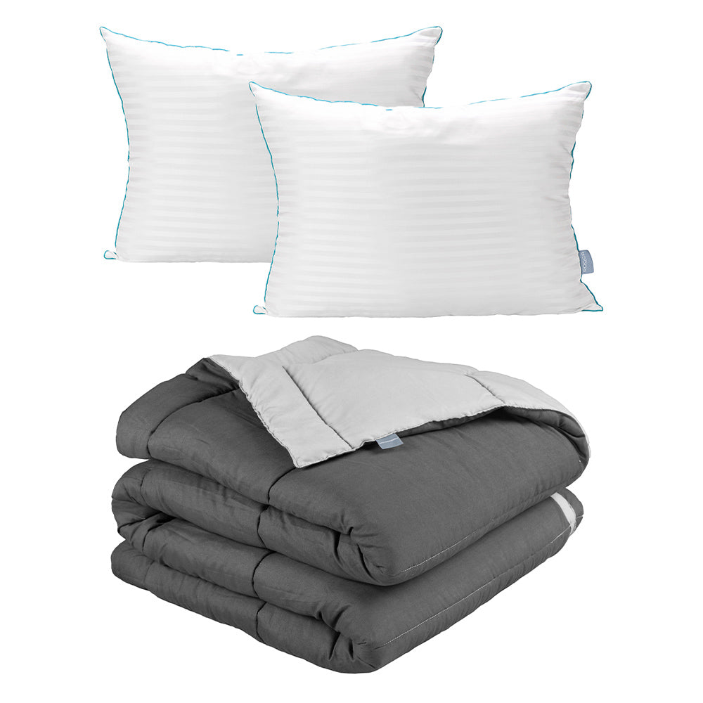 Edredón Rogga Gris Oxford-Gris Perla con Ropa de Cama