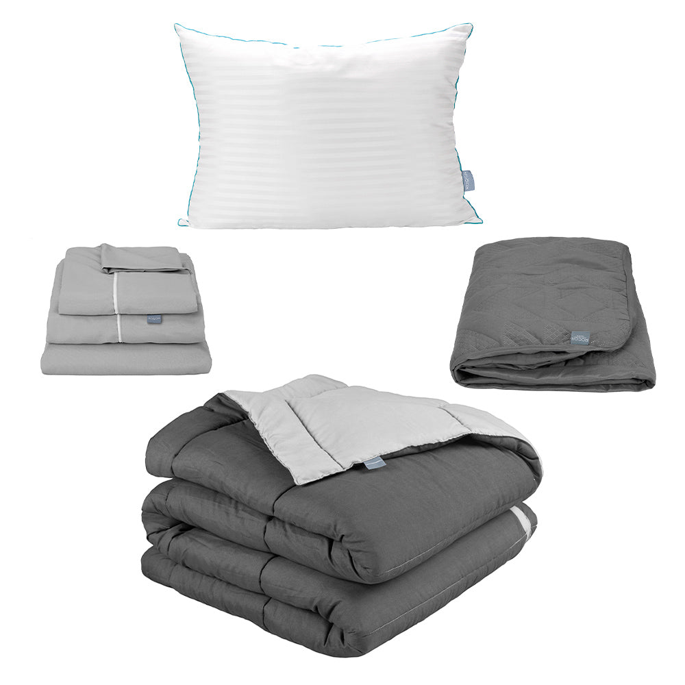 Edredón Rogga Gris Oxford-Gris Perla con Ropa de Cama