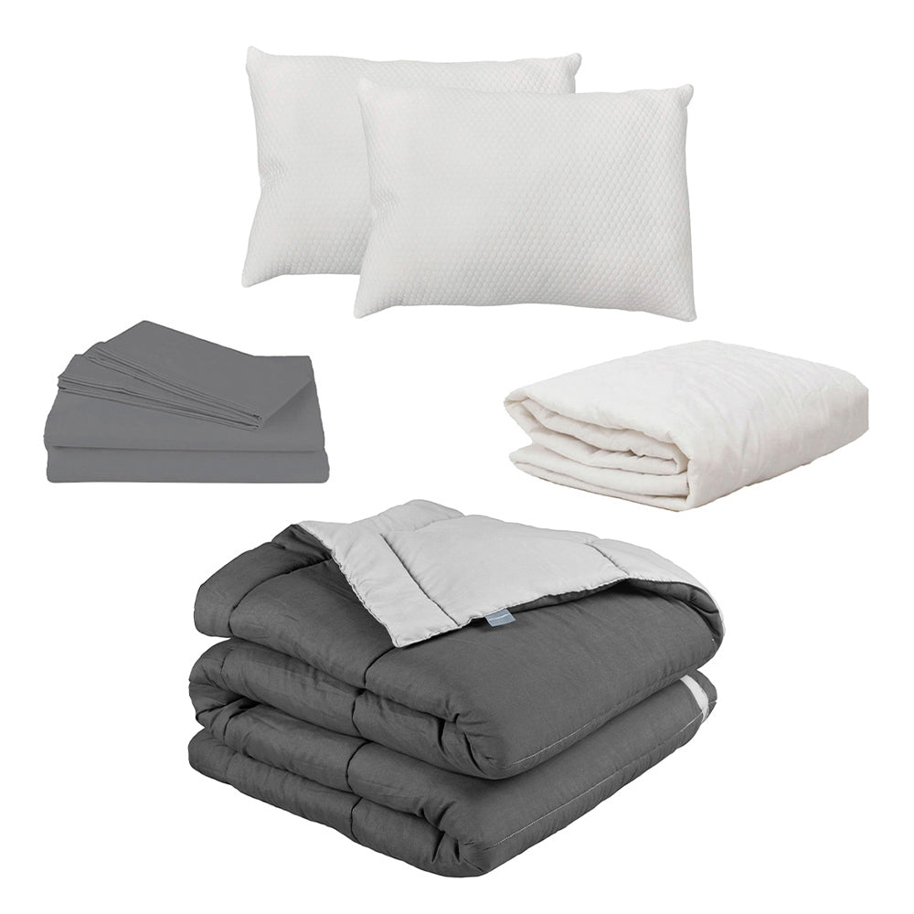 Edredón Rogga Gris Oxford-Gris Perla con Ropa de Cama