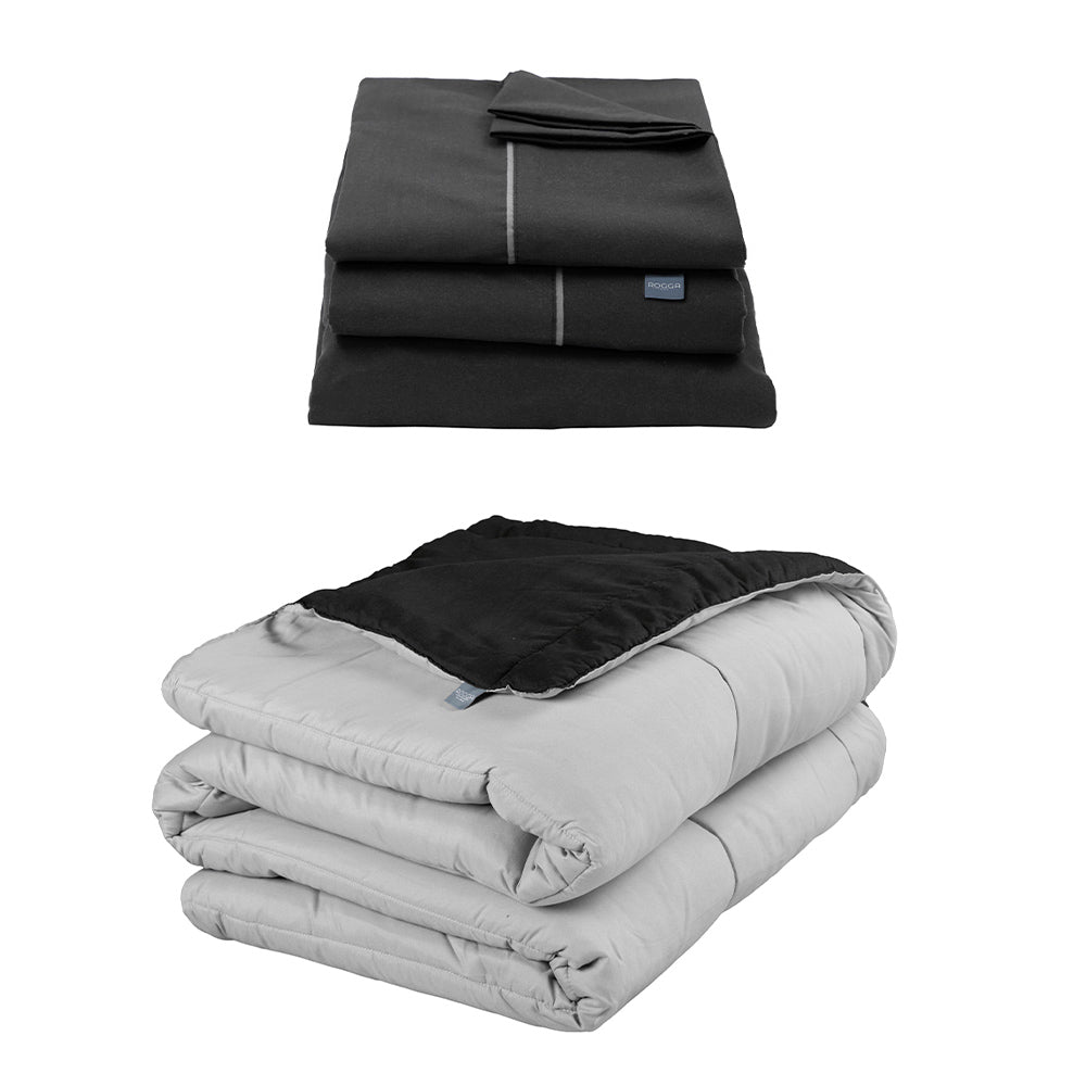 Edredón Rogga Negro-Gris Perla con Ropa de Cama