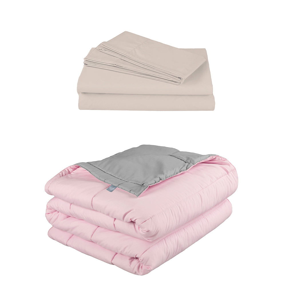 Edredón Rogga Rosa-Gris Perla con Ropa de Cama