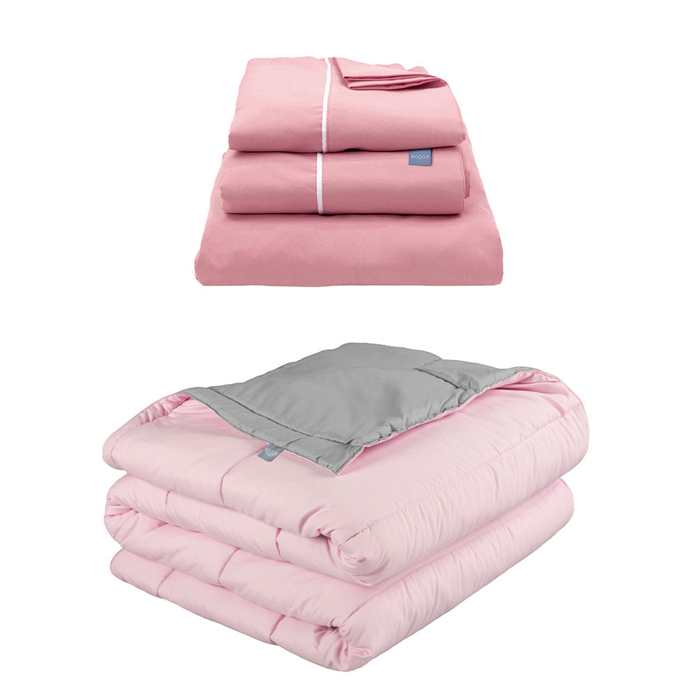 Edredón Rogga Rosa-Gris Perla con Ropa de Cama