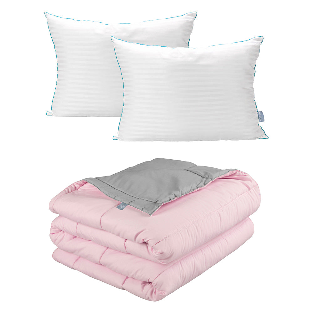 Edredón Rogga Rosa-Gris Perla con Ropa de Cama