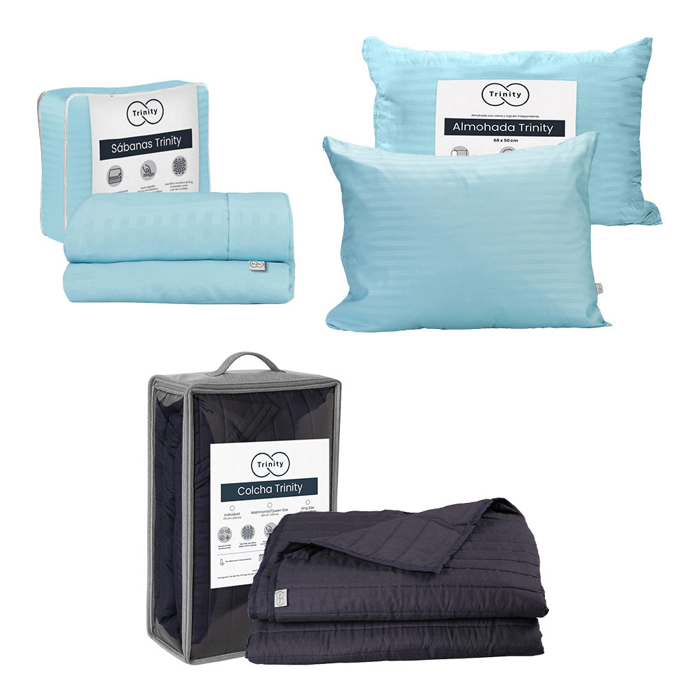 Colcha Trinity Azul Marino con Ropa de Cama