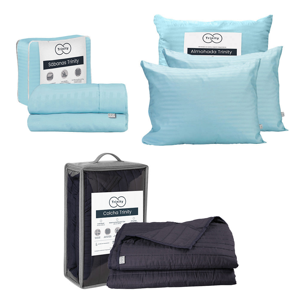 Colcha Trinity Azul Marino con Ropa de Cama