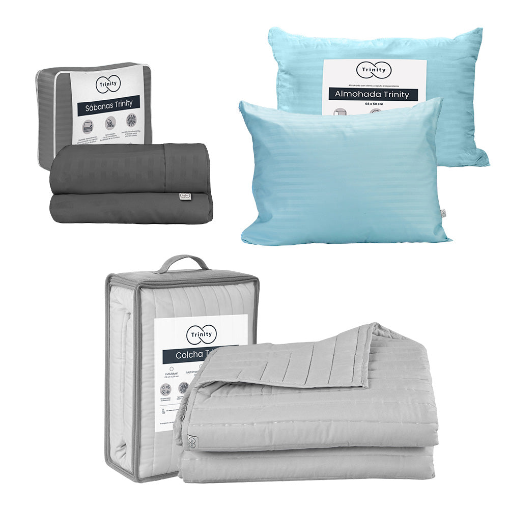 Colcha Trinity Gris Perla con Ropa de Cama