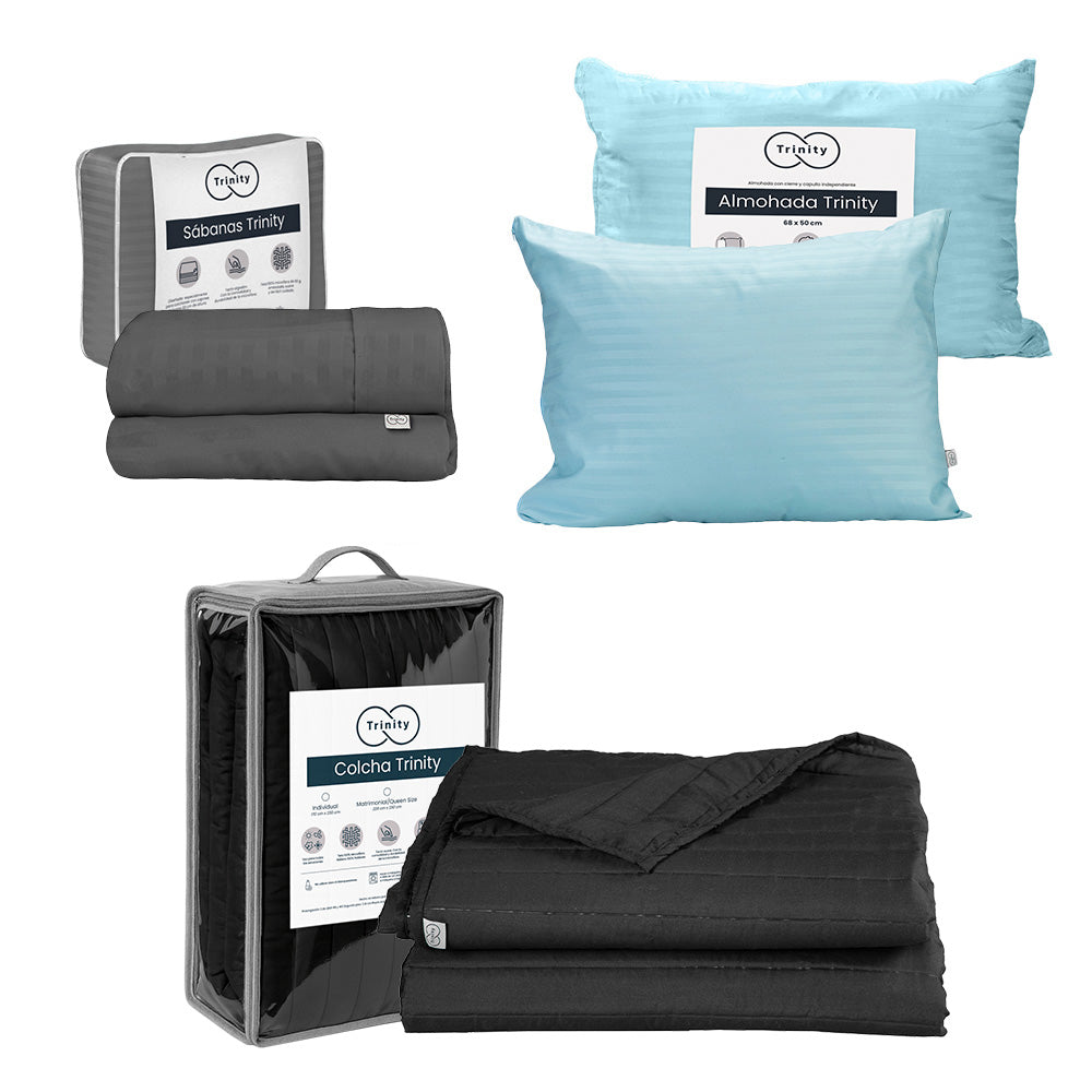 Colcha Trinity Negra con Ropa de Cama