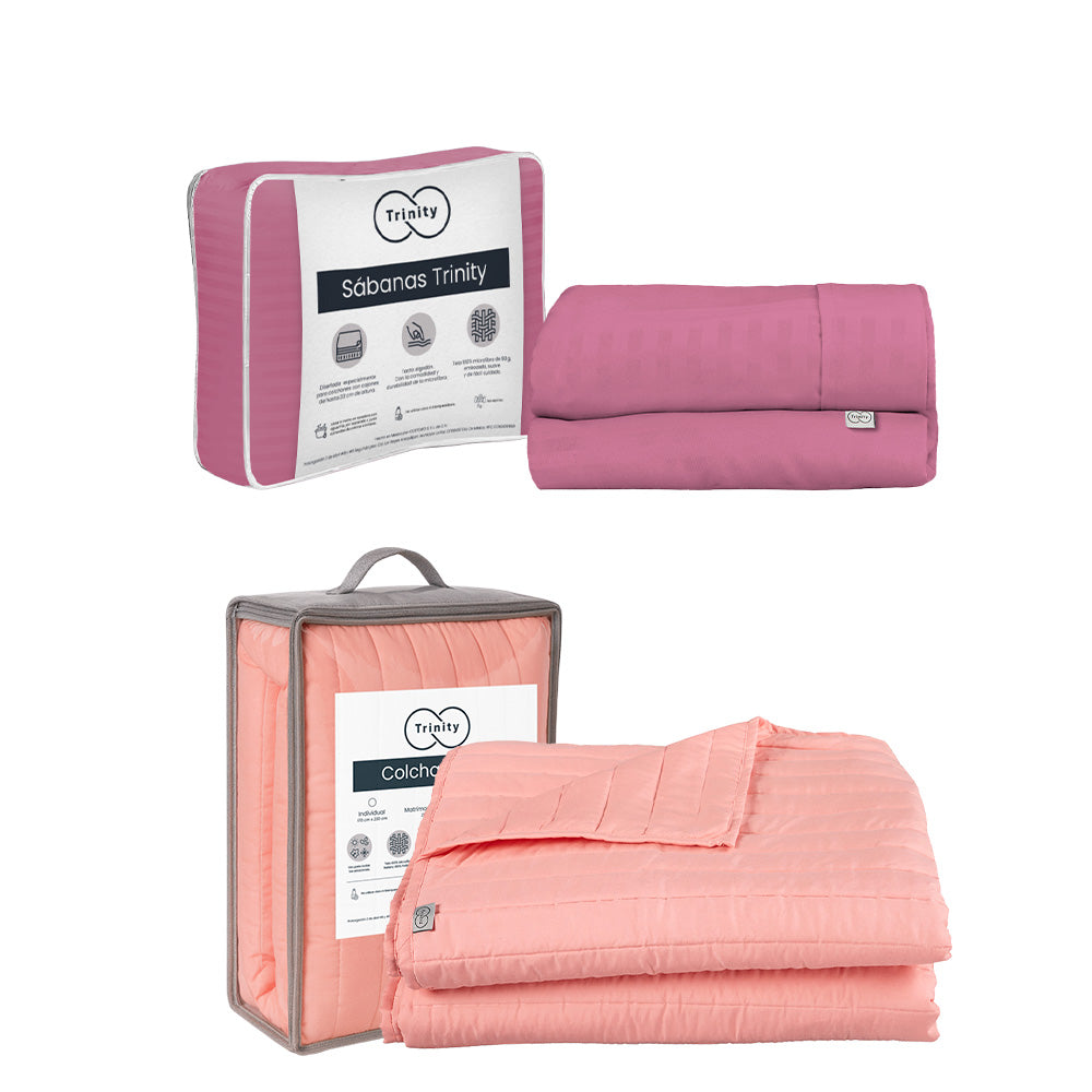 Colcha Trinity Rosa con Ropa de Cama