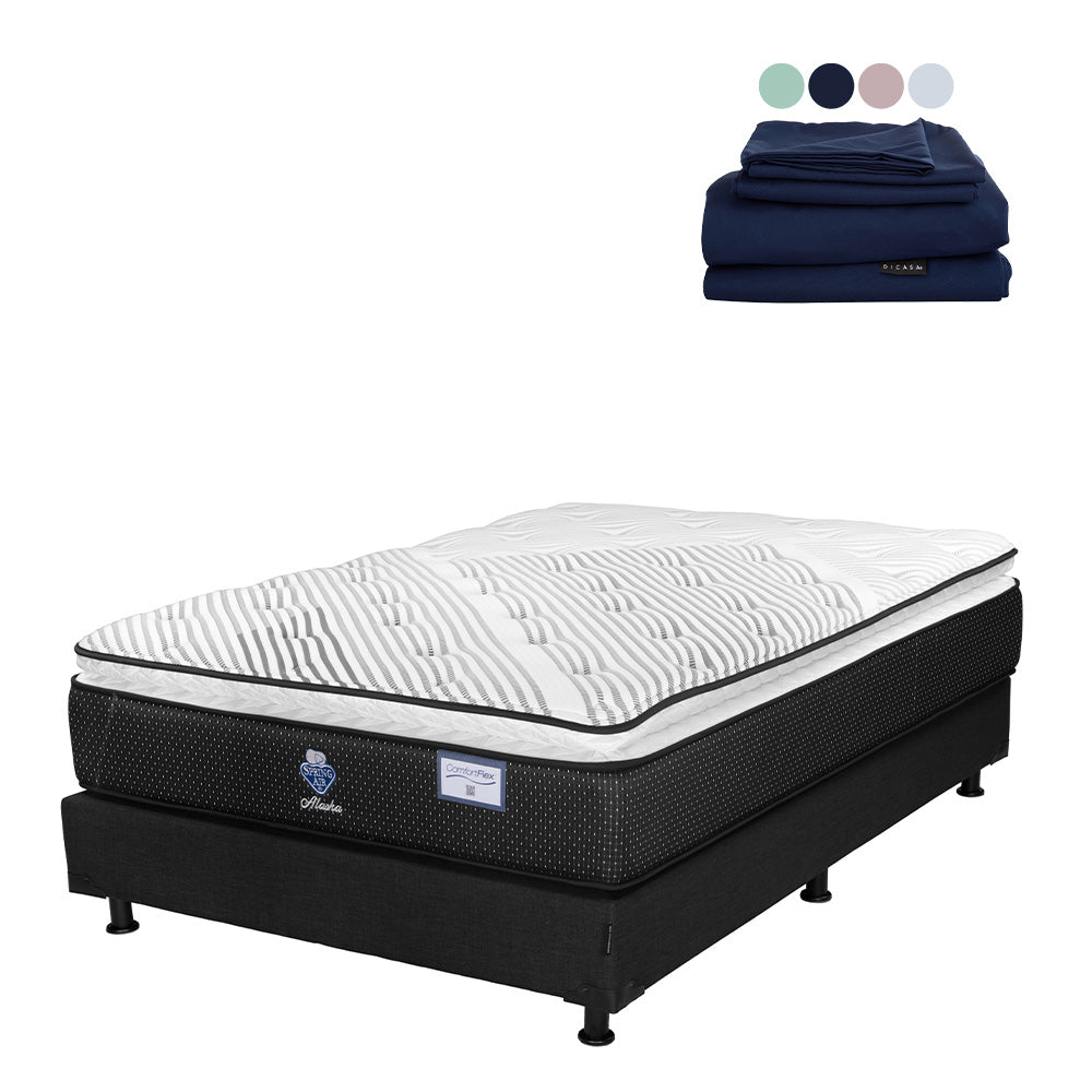 Colchón Spring Air Alaska con Box con Ropa de Cama