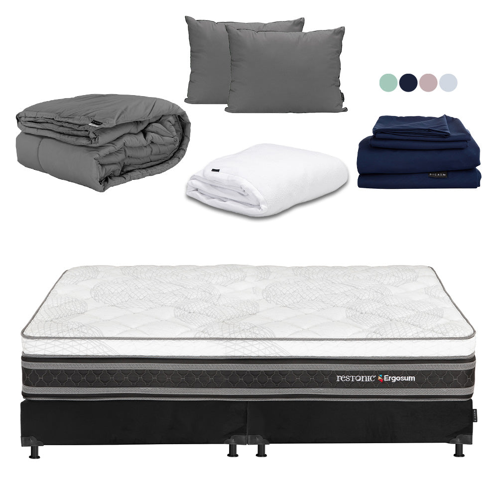 Colchón Restonic Ergosum Con Box Con Ropa de Cama