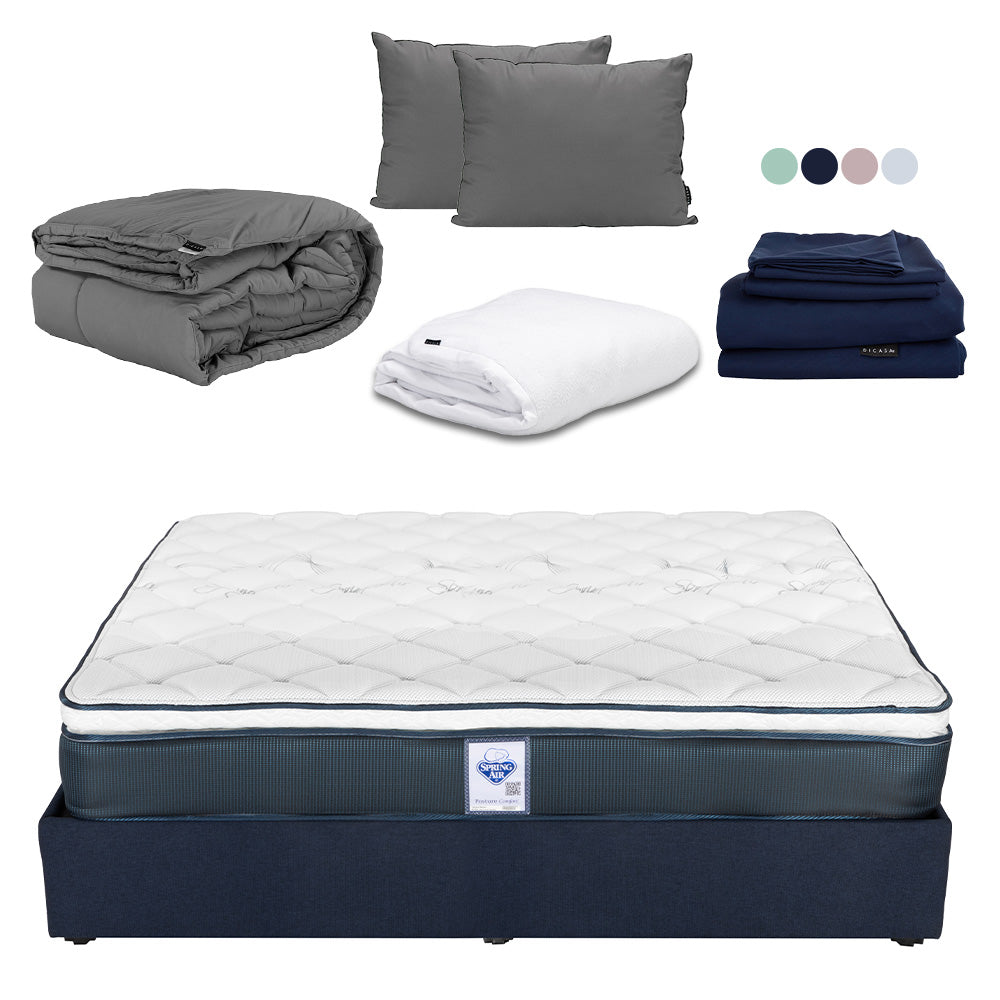 Colchón Spring Air Monaco con Base  Cama con Ropa de Cama