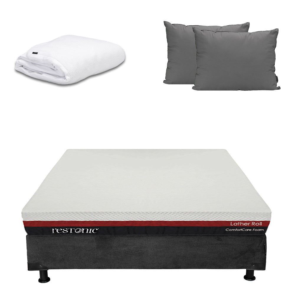 Colchón en caja Restonic Roll con Box Gris Carbón con Ropa de Cama