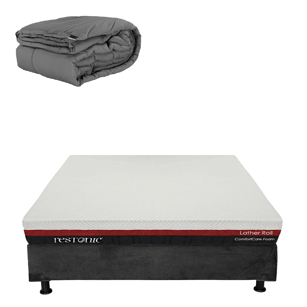 Colchón en caja Restonic Roll con Box Gris Carbón con Ropa de Cama
