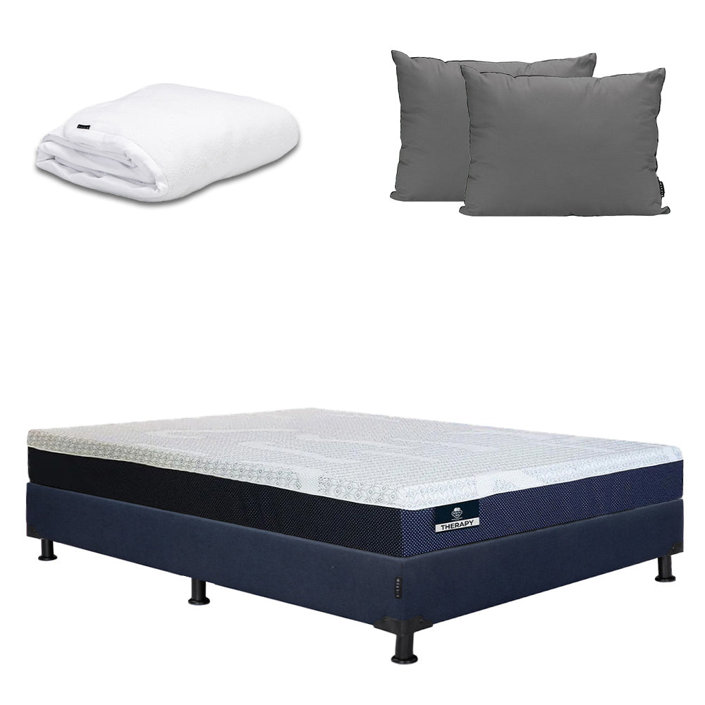 Colchón Spring Air Therapy con Box Azul Marino con Ropa de Cama