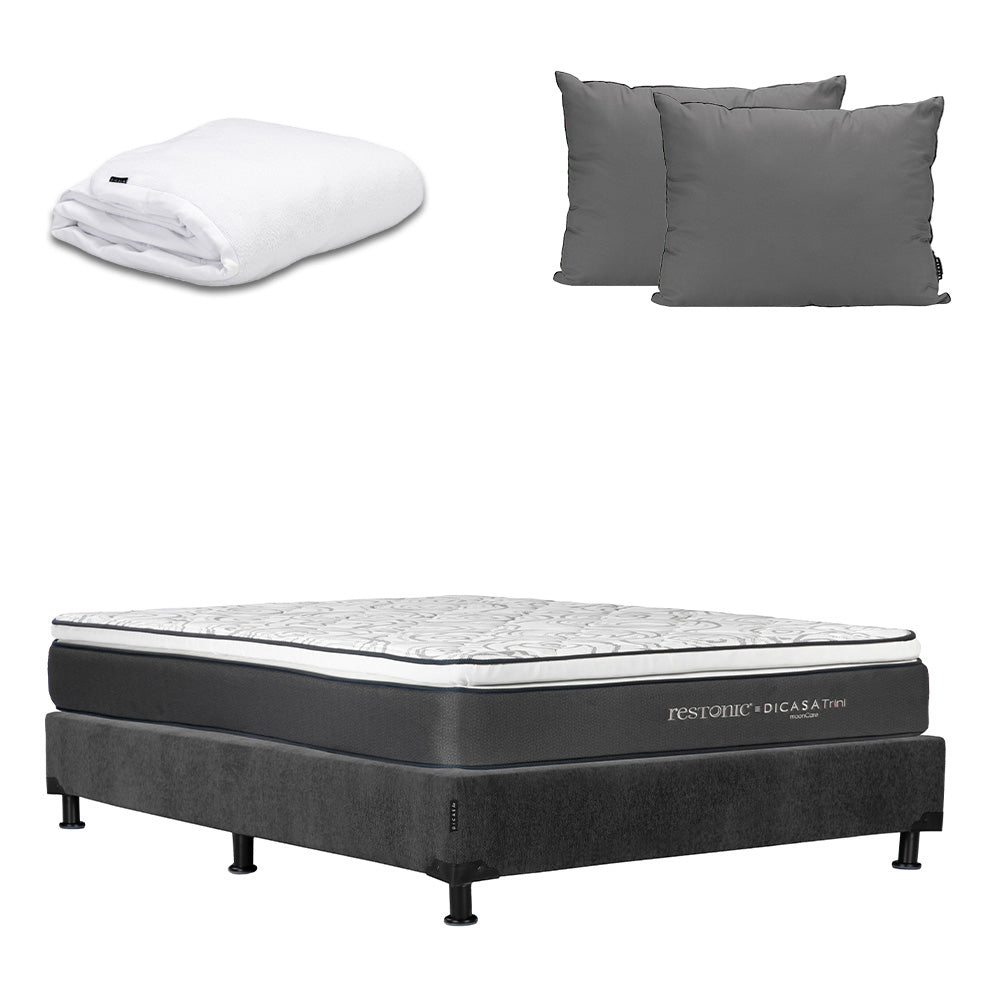 Colchón Dicasa Trini con Box Gris Carbón con Ropa de Cama