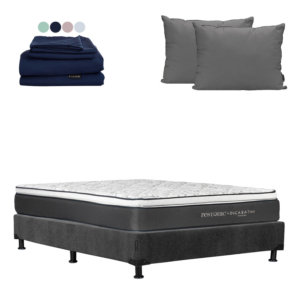 Colchón Dicasa Trini con Box Gris Carbón con Ropa de Cama
