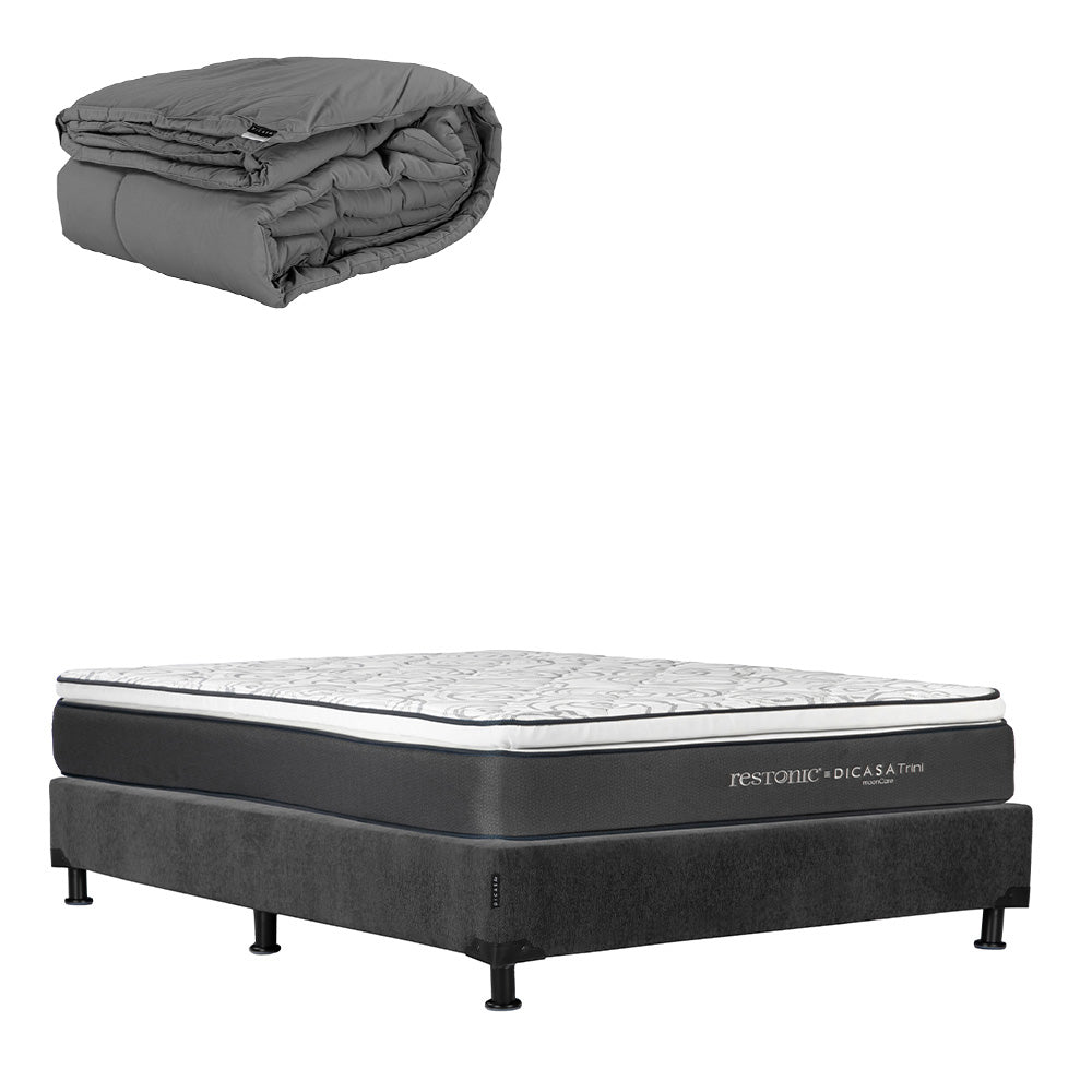Colchón Dicasa Trini con Box Gris Carbón con Ropa de Cama