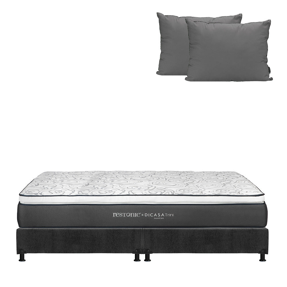 Colchón Dicasa Trini con Box Gris Carbón con Ropa de Cama