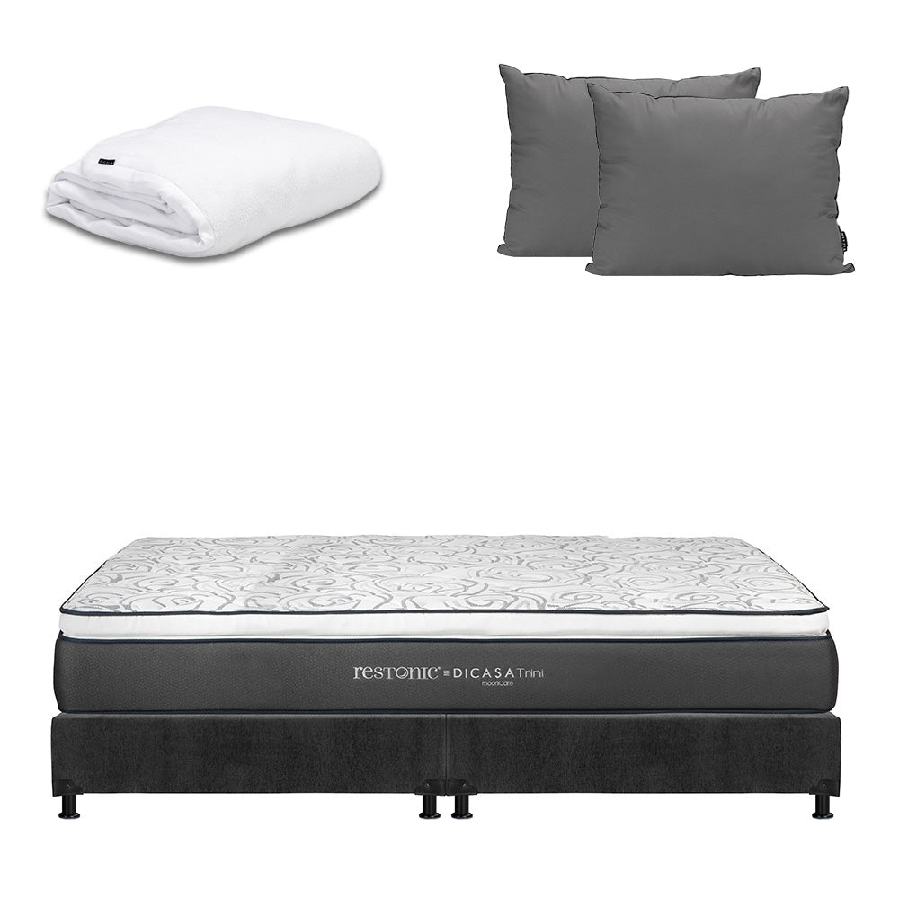 Colchón Dicasa Trini con Box Gris Carbón con Ropa de Cama