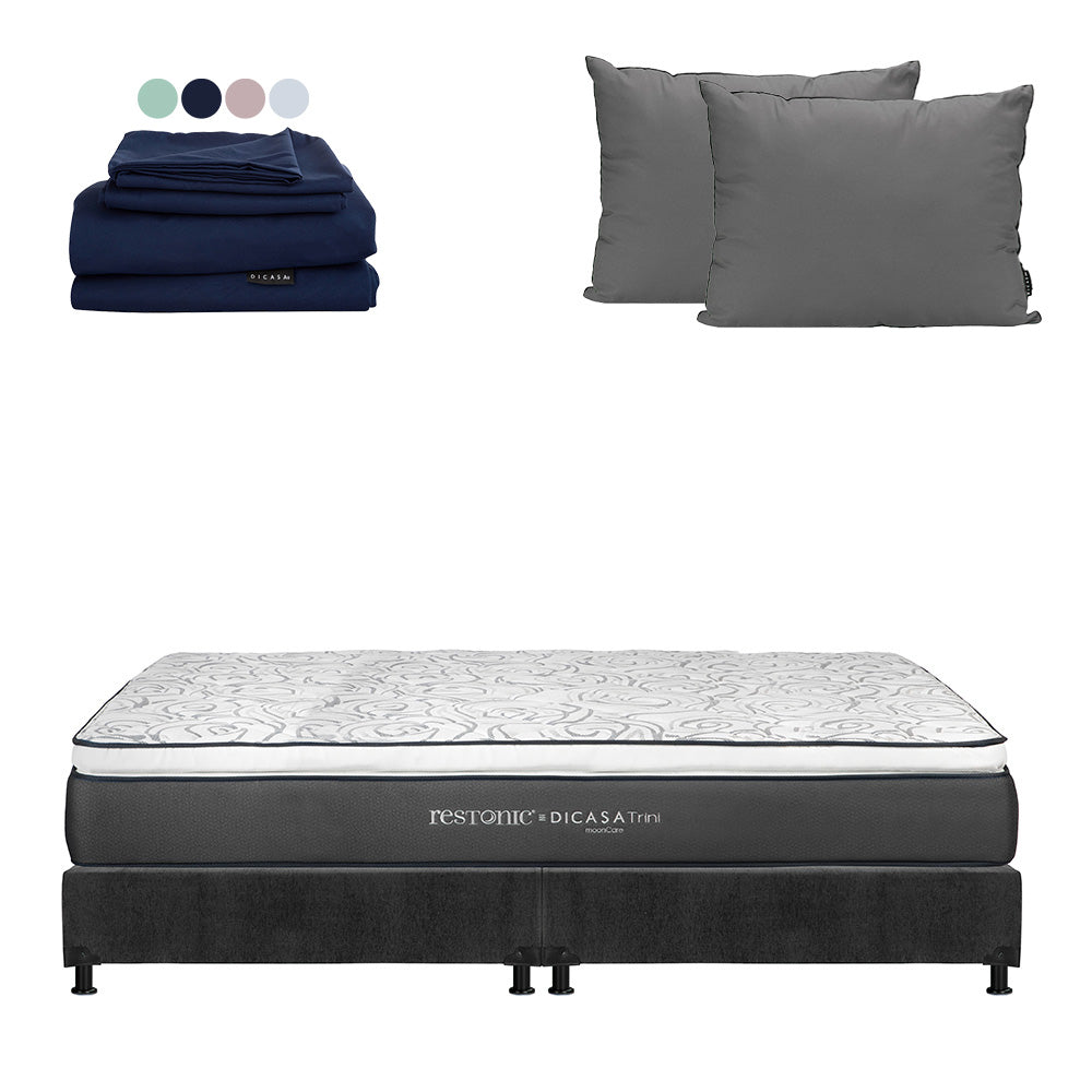Colchón Dicasa Trini con Box Gris Carbón con Ropa de Cama