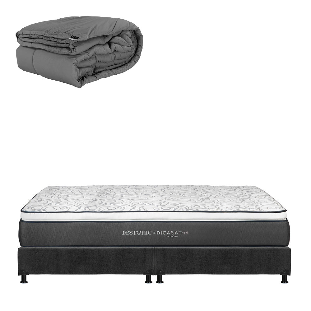Colchón Dicasa Trini con Box Gris Carbón con Ropa de Cama