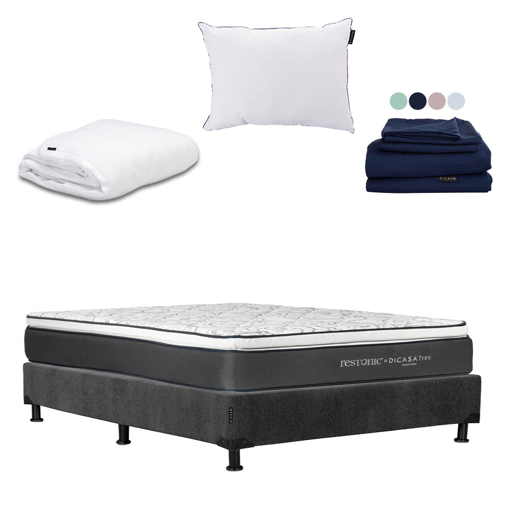 Colchón Dicasa Trini con Box Gris Carbón con Ropa de Cama