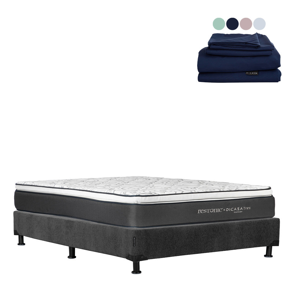 Colchón Dicasa Trini con Box Gris Carbón con Ropa de Cama