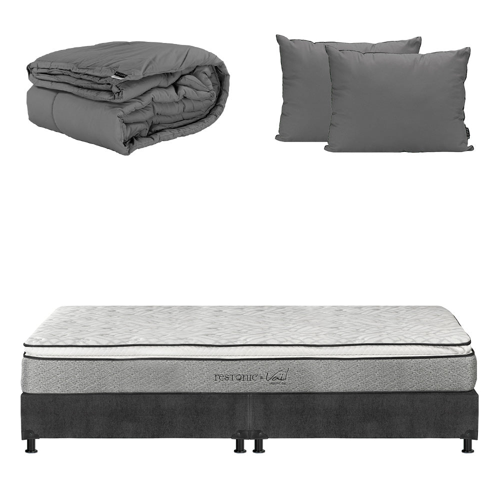 Colchón Restonic Vail con Box Gris Carbón con Ropa de Cama